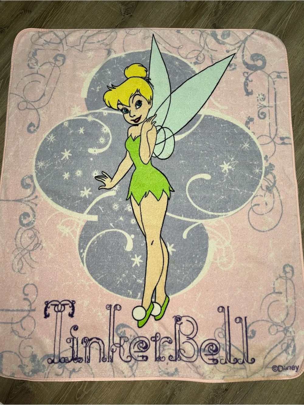 Vintage Disney Tinkerbell Purple Pink Fleece Throw Blanket 48x58” Fairy